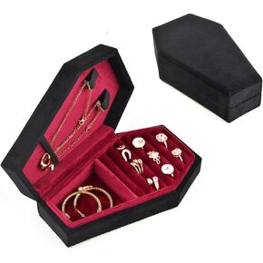 TAIMY Coffin Jewelry Box, Mini Coffin Shaped Gothic Jewelry Case, Plush Velvet Small Jewelry Organizer for Earrings Rings Necklaces Bracelets