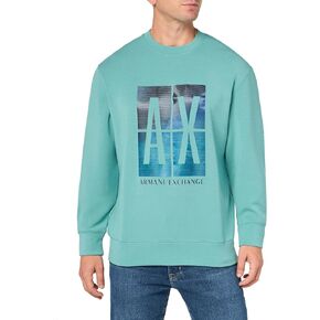 A | X ARMANI EXCHANGE Men's Abstract Print Logo Pullover Crewneck Sweatshirt, Bristol Blue