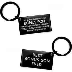 Funny Bonus Son Keychain Gifts from Bonus Mom Dad Bonus Son Christmas Gifts for Bonus Son Birthday Graduation Gifts for Bonus Son Engraved Keychain for Bonus Son Thank You For Being My Godson If I Had