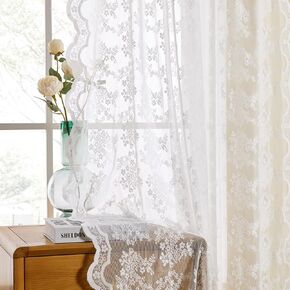 Wracra Rustic Lace Curtains, Romantic Ivory Sheer Curtains 84 Inches Long 2 Panels Set, Elegant Flowers and Branch Sheer Lacy Curtains for Bedroom/Living Room (2 Panels, W52 x L84)