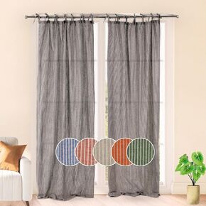 THE ART BOX Gauze Striped Curtains, Boho Linen Gauze Tie Top Hanging Curtains 2 Panel Set, Light Filtering Door Window for Bedroom/Living Room Home Décor Navy Blue on White (L72"xW42" Each Panel)