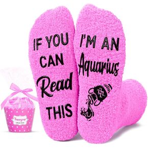 HAPPYPOP Aquarius Zodiac Birthday Gifts for Women - Astrology Space Constellation Horoscope Gifts for Teen Girls, Fuzzy Star Galaxy Aquarius Socks
