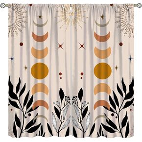 Boho Moonflower Curtains for Kitchen,Vintage Rustic Hippy Abstract Botanical Star Moon Flower Window Drapes Print for Kids Girls Bedroom Living Room 42x45in（No Blackout）