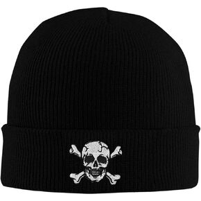 Skull and Crossbones Beanie Hats for Women Men, Funny Winter Warm Cozy Stretchy Knitted Cuffed Skeleton Cap