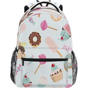 Cupcake Ice Cream Donut School Bag Backpack College Bookbag,Lollipop Fruit Laptop Backpacks Computer Bag Travel Hiking Camping Daypack for Women Girls Men Boys Students