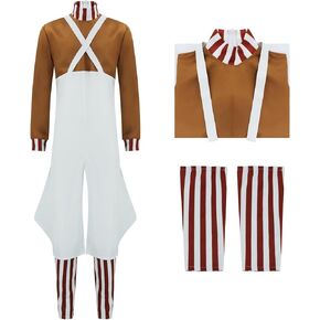 Chocolate Factory Worker Costume Adult,Mens Charlie Chocolate Costume Jumpsuit Outfit Halloween Cosplay