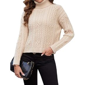 Womens Ladies Dressy Chunky Casual Cute Turtleneck Cable Knit Pullover Sweater Fall 2024