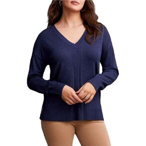 Tribal Women's Long Sleeve Ribbed V-Neck Tug Free Fit Sweater with Cable Knit Detail in Kuwait