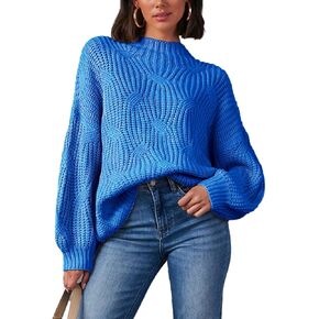 cordat Womens Sweaters 2024 Cute Elegant Soft Crewneck Dropped Shoulders Long Sleeve Cable Knit Pullover Tops