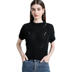 Womens Cap Sleeve Tops Casual Crew Neck Loose Knit Lightweight Pullover Sweater
