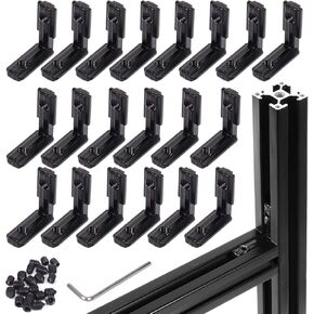 20 Set Black 2020 Series Aluminum Profile Connector Kit, 20pcs Corner Brackets with 40pcs M5 Screw Bolts and T Slide Nuts for 2020 Series Aluminum Profile Rail, T Slot Aluminum Extrusion Accessories