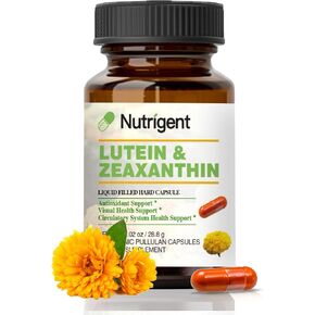Lutein 20 mg with Zeaxanthin, Liquid Filled Organic Capsules, Eye Health Supplements, Support Vision Health, Gluten Free, Soy Free (60ct)