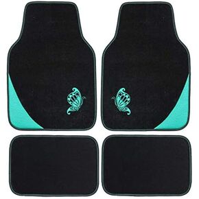 Flying Banner Universal Fit Embroidery Butterfly Car Floor Mats Universal fit for SUV, Trucks, sedans, Vans, Set of 4 (Black with Burgundy)