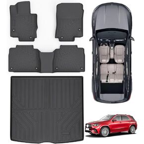 Floor Mats & Trunk Mat for Mercedes Benz GLE 2020-2023 2024,TPE All Weather Protection 3 Rows Car Floor Liners with Cargo Liner Accessories-Black(Not for Coupe)
