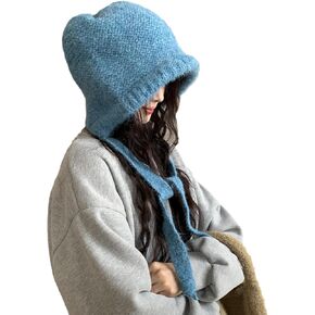 Winter Wool Knitted Hat Adjustable Drawstring Dual Purpose Earflap Hat and Knitted Bag Slouch Beanie Baggy Skull Cap
