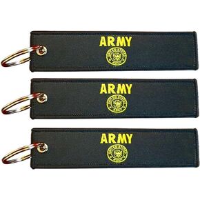 JAVD US Army Gold Crest Flag Keychain Tag with Key Ring - Keys, Cars, Motorcycles, Backpacks, Luggage and Gifts - EDC (3 Pack)