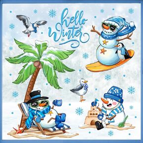 Mfault Hello Winter Pine Tree Window Clings 4 Sheets, Watercolor Christmas Tree Stickers Decals Decorations, Seasonal Snowflake Christmas Home Kitchen Decor