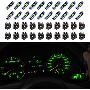 20Pcs T5 LED Lights for Car Dashboard, Car Led Bulb, High Light Bulb 3030-3SMD Replacement for Twist Lock Socket, Car Lights Fit Instrument Cluster Dashboard Panel Gauge Indicator (Green)