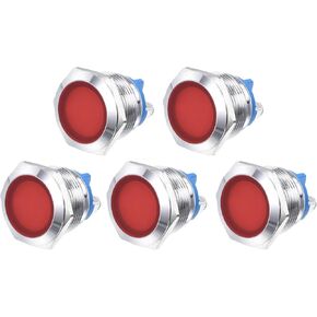 PATIKIL 19mm 3/4" Metal Indicator Light, 5pcs Waterproof IP67 12V AC/DC LED Signal Indicator Lamp for Car Truck Boat Dash Lamp Concave Head, Red