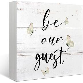 Be Our Guest Sign,Guest Bedroom Decor, Be Our Guest Sign for Dining Room Guest Room Gifts Decorations Indoor For Table Wood Box Sign,Farmhouse Wood Block Plaque for Cafe Shop Restaurant Decor