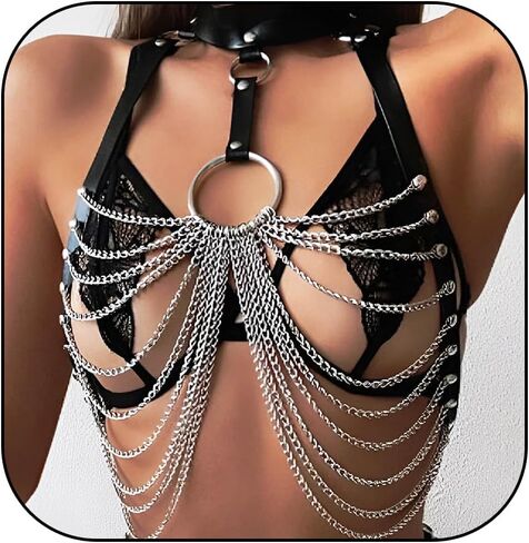 Bmirth Punk Leather Chain Tassel Bkini Harness Stylish Waist Chain Body Jewelry for Women and Girls (D) in Kuwait