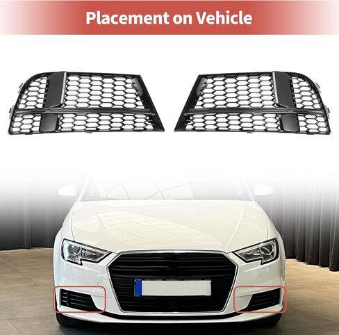 ACROPIX Fog Light Grill Front Lower Bumper Fog Light Cover Inserts for Audi A3 2017-2020 No.8V3807681ABESM/8V3807682NESM Durable Front Left Right Honeycomb in Saudi Arabia
