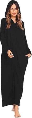 رداء Ekouaer للنساء بسحاب رداء للاسترخاء بطول كامل وجيوب ملابس نوم رداء منزلي كاجوال مستقيم in Kuwait
