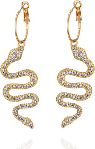 Snake Earrings 14K Gold Plated Dangle Earrings Personalized Punk Animal Hypoallergenic Fashion Rhinestone Ear Jewelry for Women in Kuwait