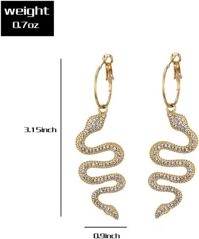 Snake Earrings 14K Gold Plated Dangle Earrings Personalized Punk Animal Hypoallergenic Fashion Rhinestone Ear Jewelry for Women in Kuwait