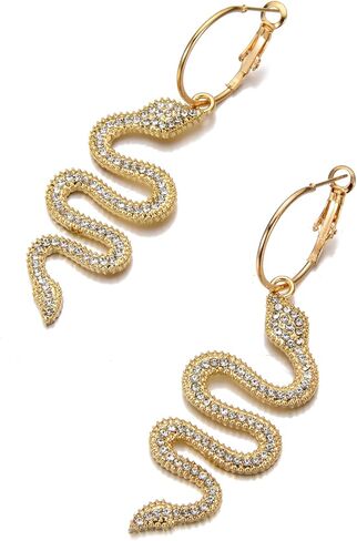 Snake Earrings 14K Gold Plated Dangle Earrings Personalized Punk Animal Hypoallergenic Fashion Rhinestone Ear Jewelry for Women in Kuwait
