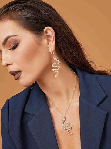 Snake Earrings 14K Gold Plated Dangle Earrings Personalized Punk Animal Hypoallergenic Fashion Rhinestone Ear Jewelry for Women in Kuwait