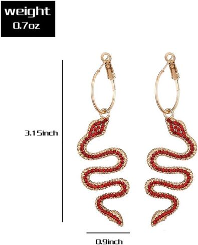 Snake Earrings 14K Gold Plated Dangle Earrings Personalized Punk Animal Hypoallergenic Fashion Rhinestone Ear Jewelry for Women in Kuwait