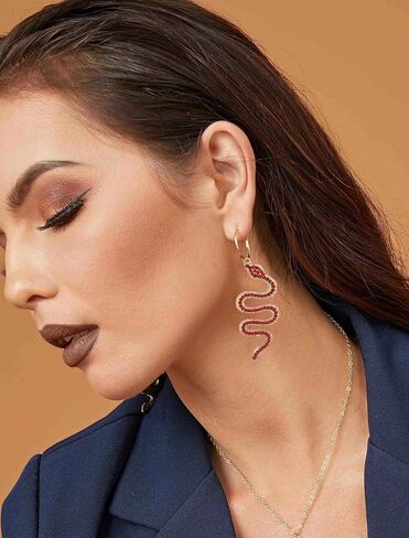 Snake Earrings 14K Gold Plated Dangle Earrings Personalized Punk Animal Hypoallergenic Fashion Rhinestone Ear Jewelry for Women in Kuwait