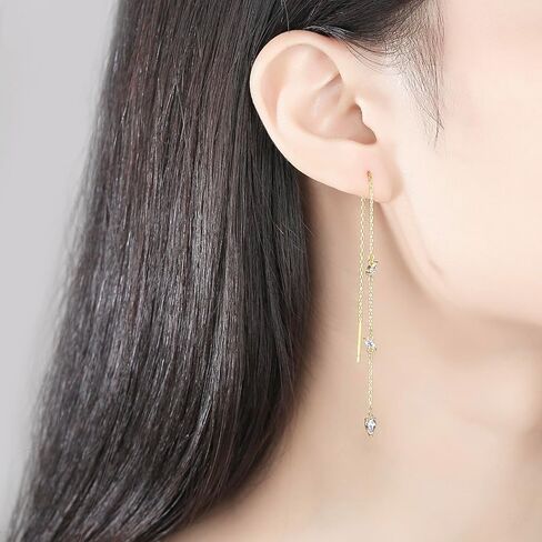 14k Gold Plated Simple Marquise and Teardrop Shaped Clear AAAAA Australia Cubic Zirconia Long Chain Threader Earrings Fashion Jewelry for Women & Teen Girls in Kuwait