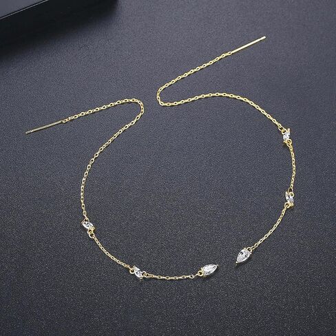 14k Gold Plated Simple Marquise and Teardrop Shaped Clear AAAAA Australia Cubic Zirconia Long Chain Threader Earrings Fashion Jewelry for Women & Teen Girls in Kuwait