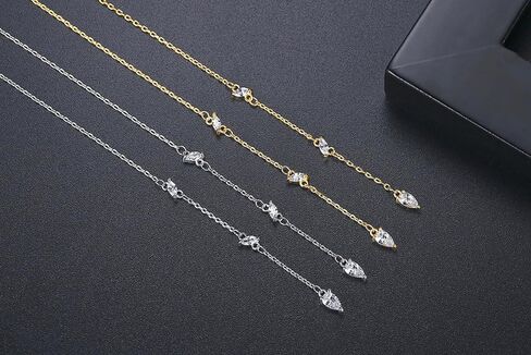 14k Gold Plated Simple Marquise and Teardrop Shaped Clear AAAAA Australia Cubic Zirconia Long Chain Threader Earrings Fashion Jewelry for Women & Teen Girls in Kuwait