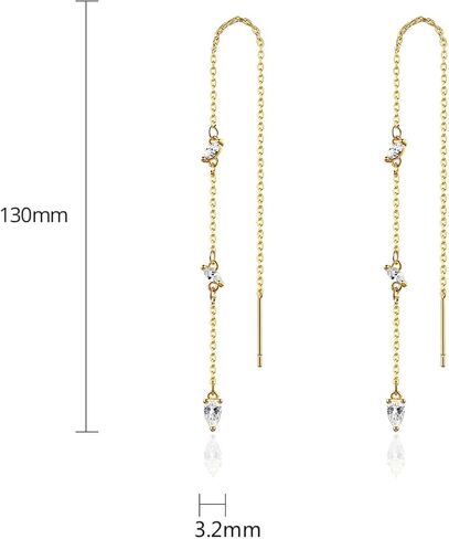 14k Gold Plated Simple Marquise and Teardrop Shaped Clear AAAAA Australia Cubic Zirconia Long Chain Threader Earrings Fashion Jewelry for Women & Teen Girls in Kuwait