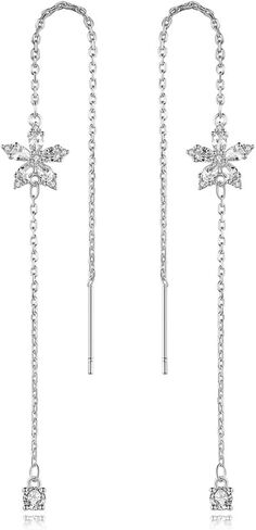 14k Gold Plated Simple Marquise and Teardrop Shaped Clear AAAAA Australia Cubic Zirconia Long Chain Threader Earrings Fashion Jewelry for Women & Teen Girls in Kuwait