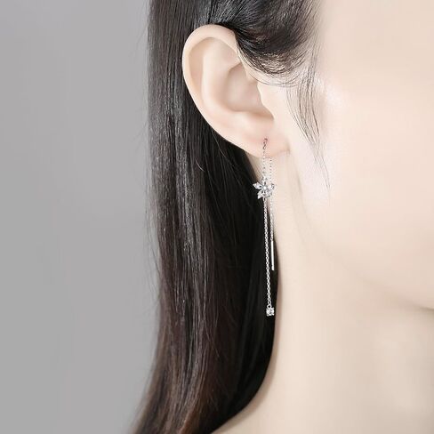 14k Gold Plated Simple Marquise and Teardrop Shaped Clear AAAAA Australia Cubic Zirconia Long Chain Threader Earrings Fashion Jewelry for Women & Teen Girls in Kuwait