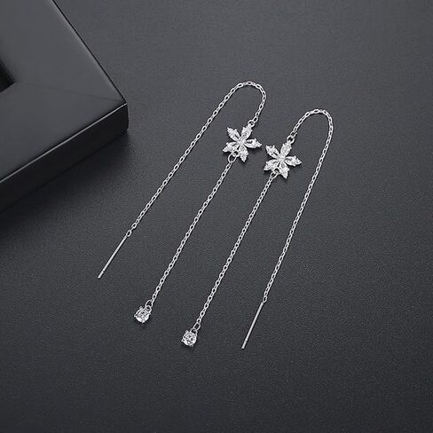 14k Gold Plated Simple Marquise and Teardrop Shaped Clear AAAAA Australia Cubic Zirconia Long Chain Threader Earrings Fashion Jewelry for Women & Teen Girls in Kuwait