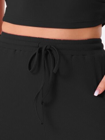 Allegra K Women's 2 Piece Casual Sets Crew Neck Sleeveless Crop Tank Wide Leg Pants Summer Lounge Set in Saudi Arabia