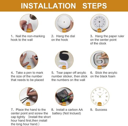 LIDNADY ساعة حائط ذاتية الصنع، ساعة حائط ثلاثية الأبعاد بدون إطار، ملصق ديكور كبير بتصميم عصري طقم ساعة حائط DIY لغرفة النوم وغرفة المعيشة وديكورات المنزل، حجم قابل للتعديل وسهل التجميع (الذهب الروماني) in Kuwait