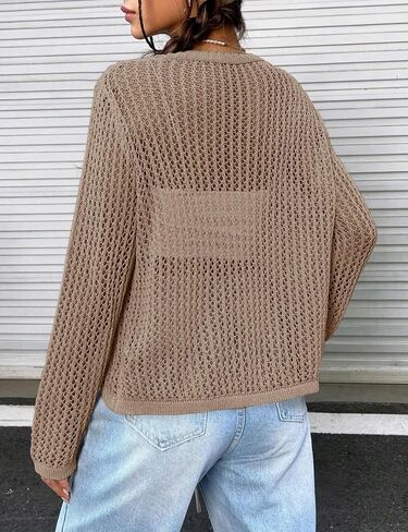 Womens Lightweight Crochet Cardigan Tie Front Shrugs Knit Crop Tops in Kuwait