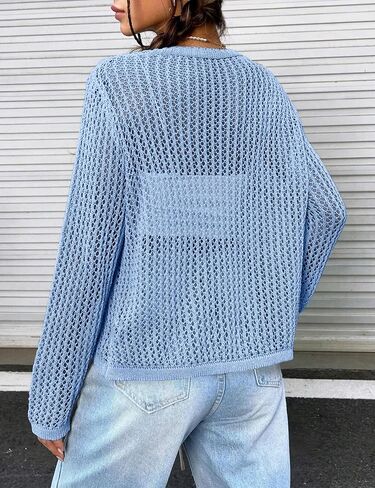 Womens Lightweight Crochet Cardigan Tie Front Shrugs Knit Crop Tops in Kuwait