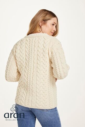 Aran Woollen Mills Women's Cardigan 100% Merino Wool Sweater Cable Knit Made in Ireland in Saudi Arabia
