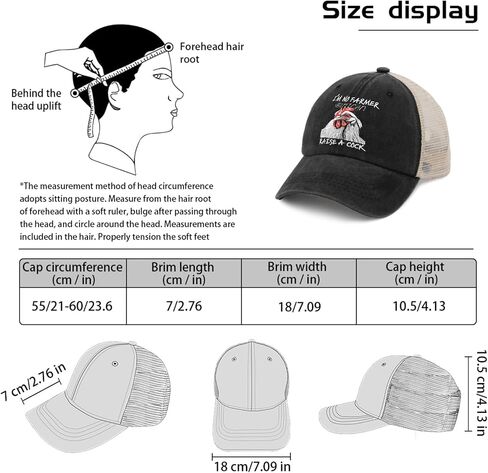 I'm No Farmer But I Can Raise A Cock Chicken Hats for Mens Baseball Cap Funny Washed Workout Hats Cotton, Allblack in Saudi Arabia