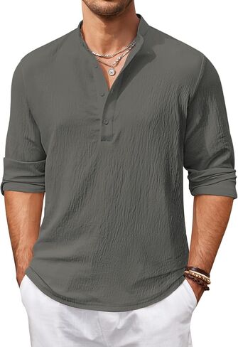COOFANDY Men's Casual Henley Shirts Long Sleeve Hippie Beach T Shirts Yoga Summer Top in Saudi Arabia