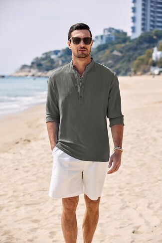 COOFANDY Men's Casual Henley Shirts Long Sleeve Hippie Beach T Shirts Yoga Summer Top in Saudi Arabia