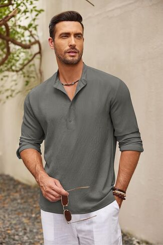 COOFANDY Men's Casual Henley Shirts Long Sleeve Hippie Beach T Shirts Yoga Summer Top in Saudi Arabia