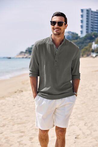 COOFANDY Men's Casual Henley Shirts Long Sleeve Hippie Beach T Shirts Yoga Summer Top in Saudi Arabia